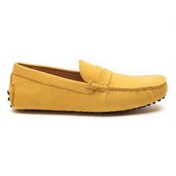 Heel & Buckle London Lemon Suede Driving Shoes With Saddle MEN