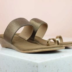 Inc.5 Casual ELASTIC STRAP PU THONG-ANTIQUE GOLD