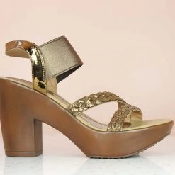 Inc.5 WOVEN PARTY PU HEELS-ANT GOLD