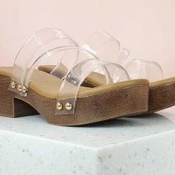 Inc.5 TRANSPARENT STRAP PU MULE-WHITE