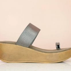 Inc.5 ELASTIC PLATFORM THONG-GUN METAL SALE