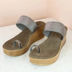 Inc.5 ELASTIC PLATFORM THONG-GUN METAL SALE