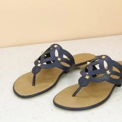 Inc.5 CUTWORK FLAT THONG - NAVY BLUE SALE 9 Inc.5 CUTWORK FLAT THONG - NAVY BLUE SALE