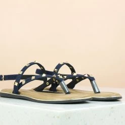 Inc.5 SALE FLAT STUDDED SANDAL-NAVY BLUE
