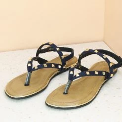 Inc.5 SALE FLAT STUDDED SANDAL-NAVY BLUE
