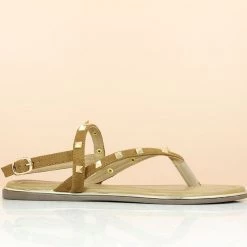 Inc.5 SALE FLAT STUDDED SANDAL-TAN