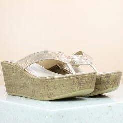 Inc.5 CUTWORK PLATFORM PU THONG-ROSE GOLD SALE