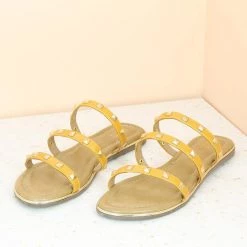 Inc.5 SALE STUDDE STRAPY FLAT-YELLOW