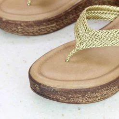 Inc.5 WOVEN PLATFORM THONG - LIGHT GOLD SALE