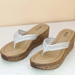 Inc.5 SALE WOVEN PLATFORM THONG - SILVER