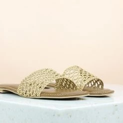Inc.5 SALE LACE WOVEN STRAP FLAT MULE-GOLD