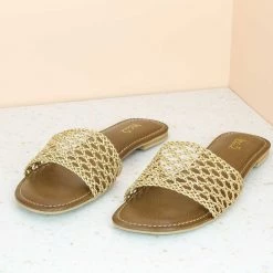 Inc.5 SALE LACE WOVEN STRAP FLAT MULE-GOLD