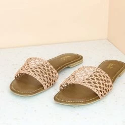 Inc.5 LACE WOVEN STRAP FLAT MULE-ROSE GOLD
