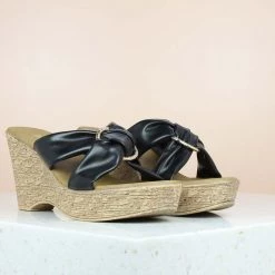 Inc.5 SALE CROSS BUCKLE PLATFORM MULE-BLACK