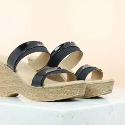 Inc.5 SALE DOUBLE STRAP PLATFORM MULE-BLACK