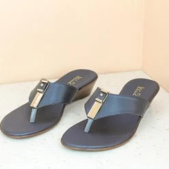 Inc.5 SMALL VEDGE HEEL THONG-NAVY BLUE