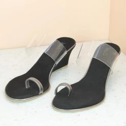 Inc.5 TRANSPARENT STRAP TOE POST VEDGE-BLACK SALE