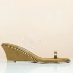 Inc.5 SALE TRANSPARENT STRAP TOE POST VEDGE-TAN