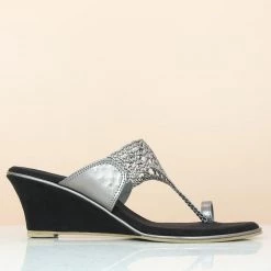 Inc.5 SALE LACE WOVEN TOE POST VEDGE-GUN METAL