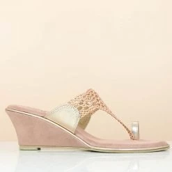 Inc.5 LACE WOVEN TOE POST VEDGE-ROSE GOLD