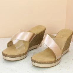 Inc.5 CROSS STRAP PLATFORM MULE-ROSE GOLD