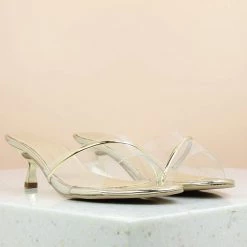 Inc.5 Casual KITTEN HEEL TRANSPARENT MULE-GOLD