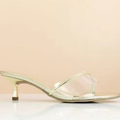 Inc.5 Casual KITTEN HEEL TRANSPARENT MULE-GOLD
