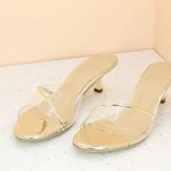 Inc.5 Casual KITTEN HEEL TRANSPARENT MULE-GOLD