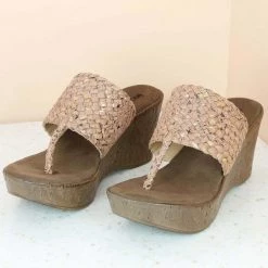 Inc.5 Casual WOVEN STRAP PLATFORM THONG-PEACH