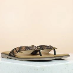 Inc.5 SNAKE PRINTED FLAT THONG-ANTIQUE GOLD