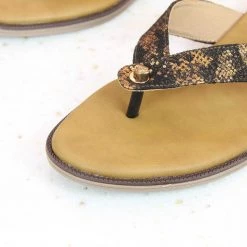 Inc.5 SNAKE PRINTED FLAT THONG-ANTIQUE GOLD