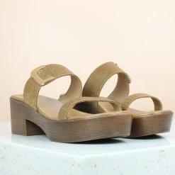 Inc.5 SALE DOUBLE STRAP BLOCK HEEL-TAN