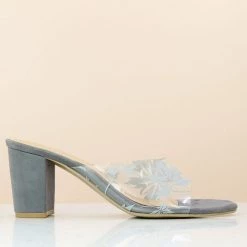 Inc.5 SALE BLOCK HEEL TRANSPARENT MULE-GREY