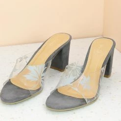 Inc.5 SALE BLOCK HEEL TRANSPARENT MULE-GREY