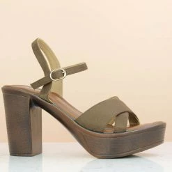 Inc.5 HIGH BLOCK HEEL SANDAL-BROWN