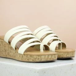 Inc.5 CORK COVERED CASUAL PLATFORM-BEIGE