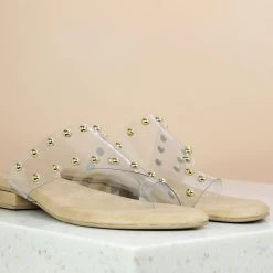 Inc.5 TRANSPARENT STUDDED FLAT - BEIGE SALE
