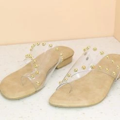 Inc.5 TRANSPARENT STUDDED FLAT - BEIGE SALE