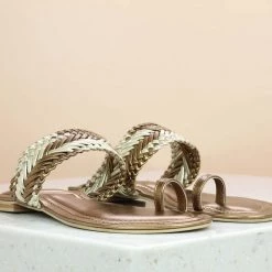 Inc.5 SALE FLAT WOVEN THONG - ANTIQUE GOLD