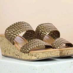 Inc.5 DOUBLE STRAP WOVEN PLATFORM - ANTIQUE GOLD SALE