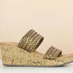 Inc.5 DOUBLE STRAP WOVEN PLATFORM - ANTIQUE GOLD SALE