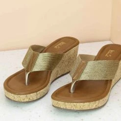 Inc.5 CORK COVERED PLATFORM CASUAL THONG-ANTIQUE GOLD