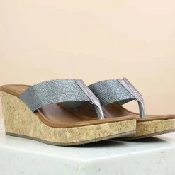 Inc.5 CORK COVERED PLATFORM THONG-GUN METAL SALE