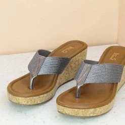 Inc.5 CORK COVERED PLATFORM THONG-GUN METAL SALE