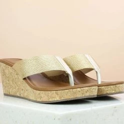 Inc.5 SALE CORK COVERED PLATFORM THONG-LIGHT GOLD