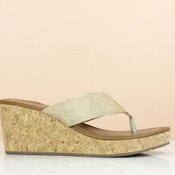 Inc.5 SALE CORK COVERED PLATFORM THONG-LIGHT GOLD