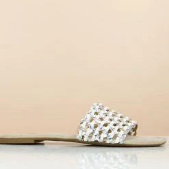 Inc.5 SALE WOVEN FLAT MULE-SILVER