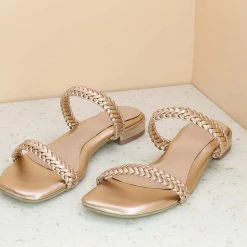 Inc.5 SALE WOVEN CASUAL MULE FLAT-ROSE GOLD