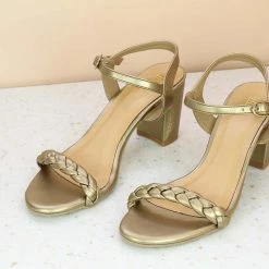 Inc.5 BLOCK HEEL WOVEN SANDAL - ANTIQUE GOLD