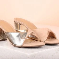 Inc.5 BLOCK HEEL TWISTED MULES-GOLD